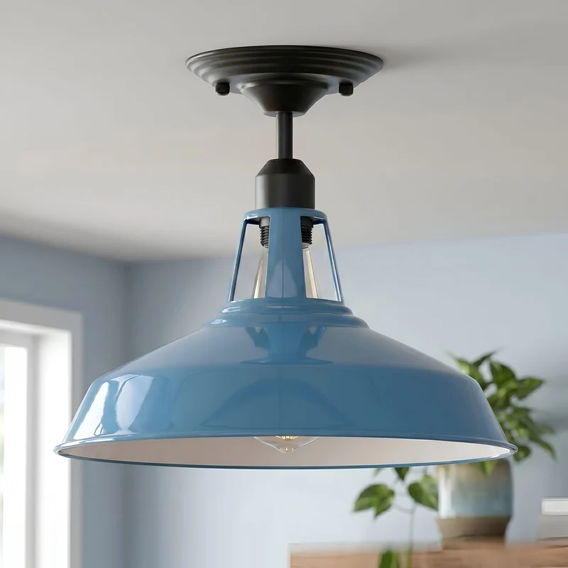 Emaille-Optik Deckenleuchte Fabrikstil Semi Flush E27 ~3806