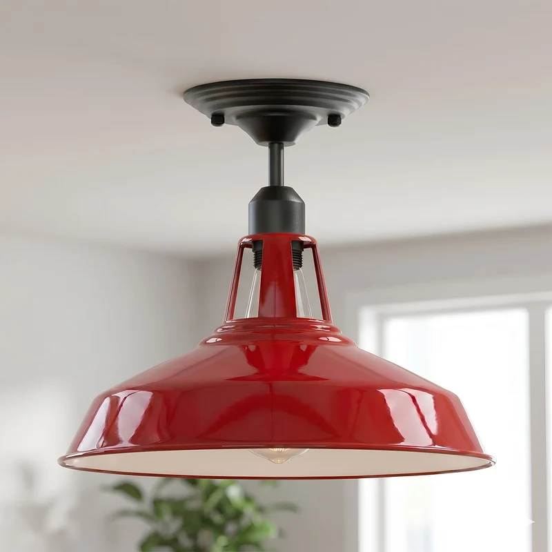 Emaille-Optik Deckenleuchte Fabrikstil Semi Flush E27 ~3806
