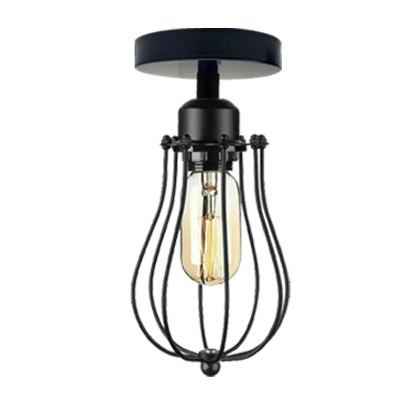 Vintage Geometrische Deckenlampe Schwarz Metall | Retro Käfigleuchte E27~3729