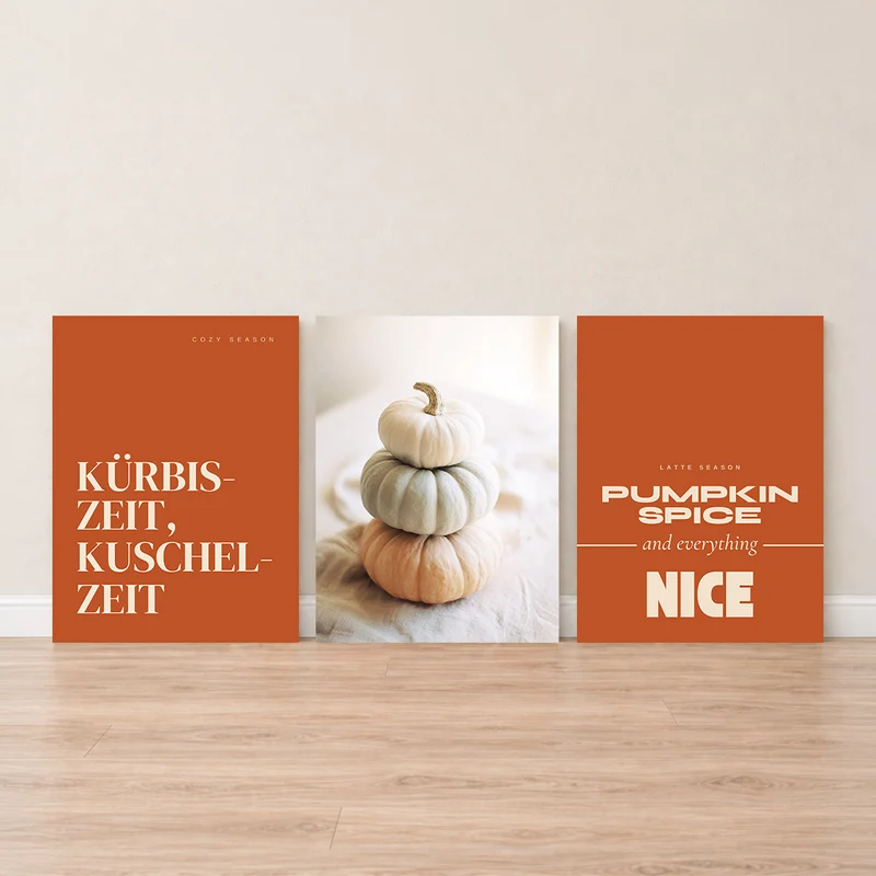 Kürbiszeit Leinwand Set – Sprüche & Stillleben (3er)