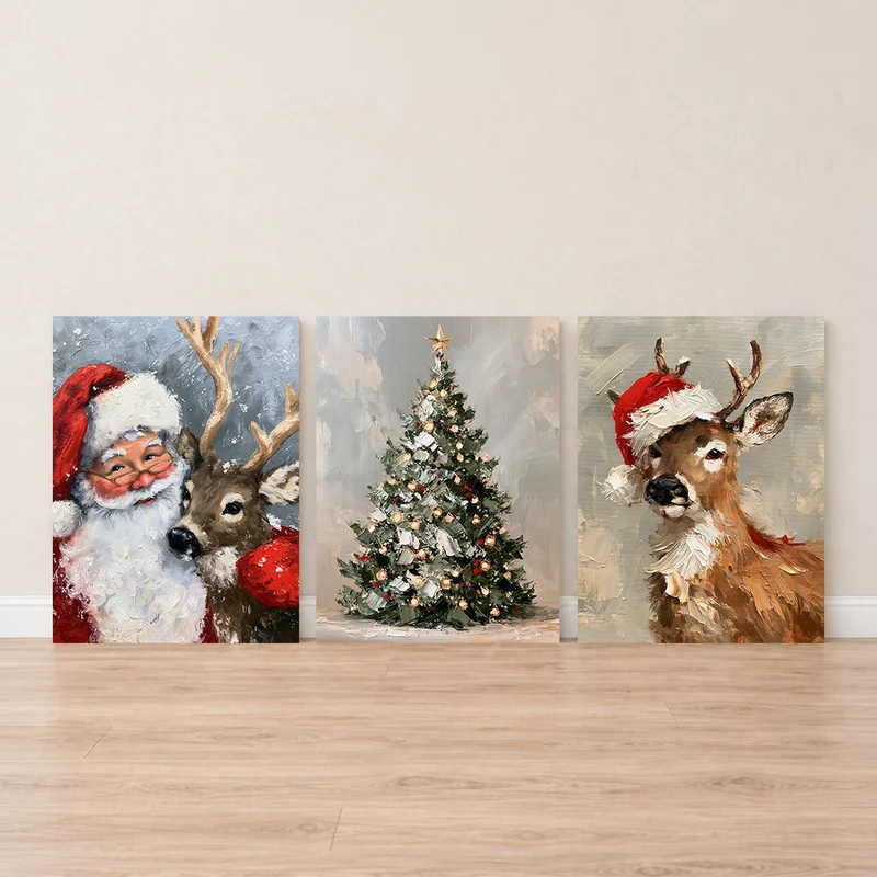 Vintage Weihnachten Leinwand Set – Nostalgie in Öl (3er)