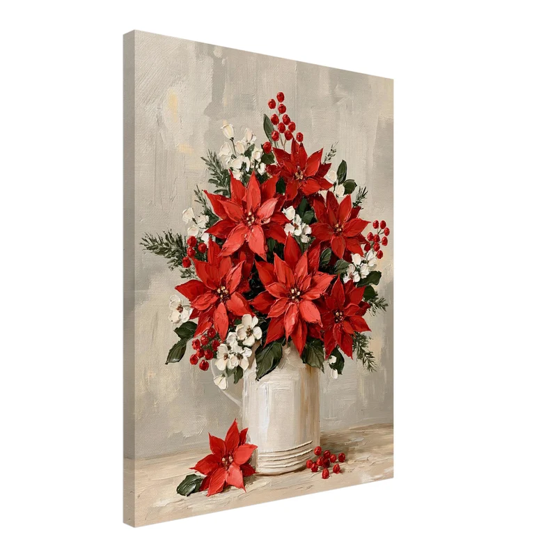 Weihnachtsstern Leinwand Set – Vintage Botanik (3er)