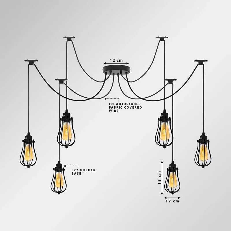 Industriële Spinlamp E27 Matzwart met Katrolsysteem 1–6~3914