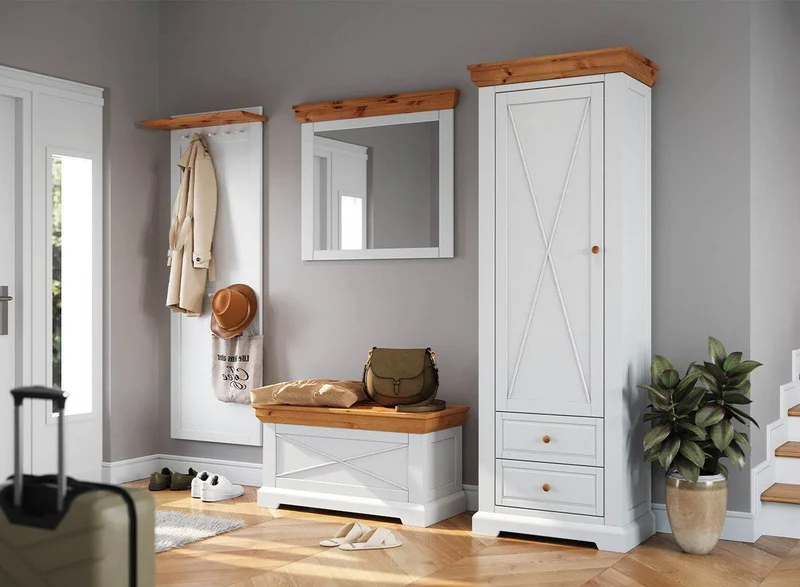 Schmaler Schrank aus Massivholz | Wohnzimmerschrank Marone Elite mit zwei Schubladen