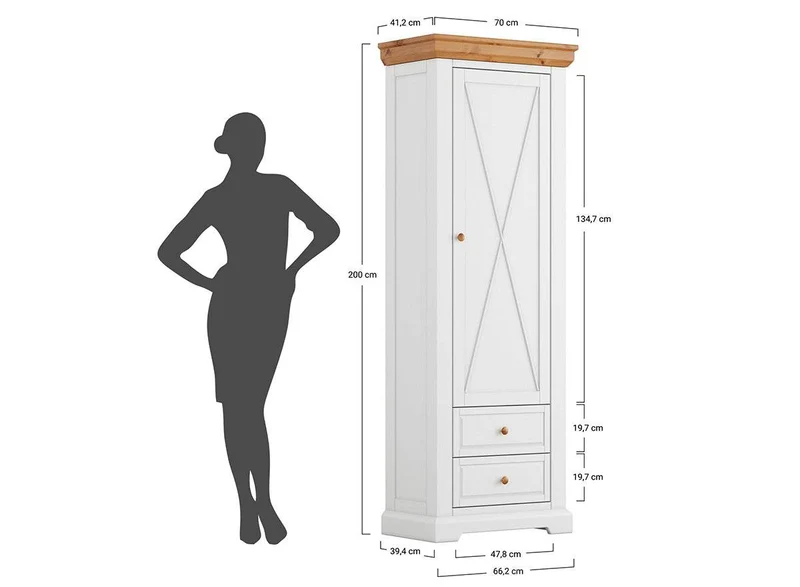 Schmaler Schrank aus Massivholz | Wohnzimmerschrank Marone Elite mit zwei Schubladen