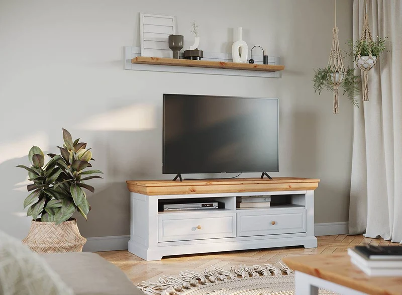 Kleines TV-Board aus Massivholz | Lowboard Marone Elite mit zwei Schubladen