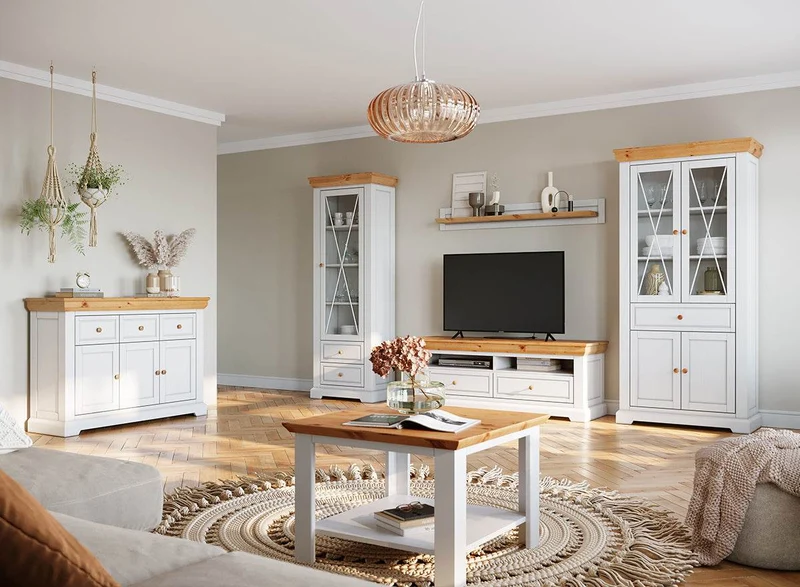 Kleines TV-Board aus Massivholz | Lowboard Marone Elite mit zwei Schubladen