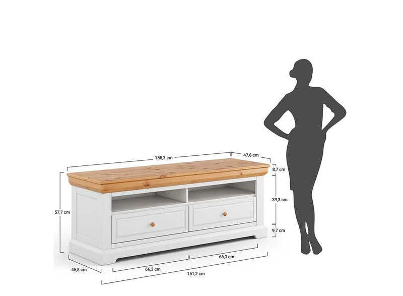 Kleines TV-Board aus Massivholz | Lowboard Marone Elite mit zwei Schubladen