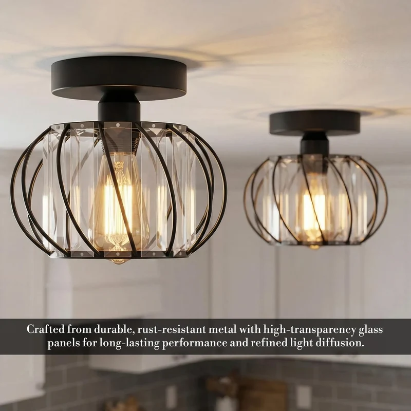 Mini Kristall Deckenleuchte Käfig | E27 Semi-Unterputz Modern Lampe Ø 18cm ~ 3714