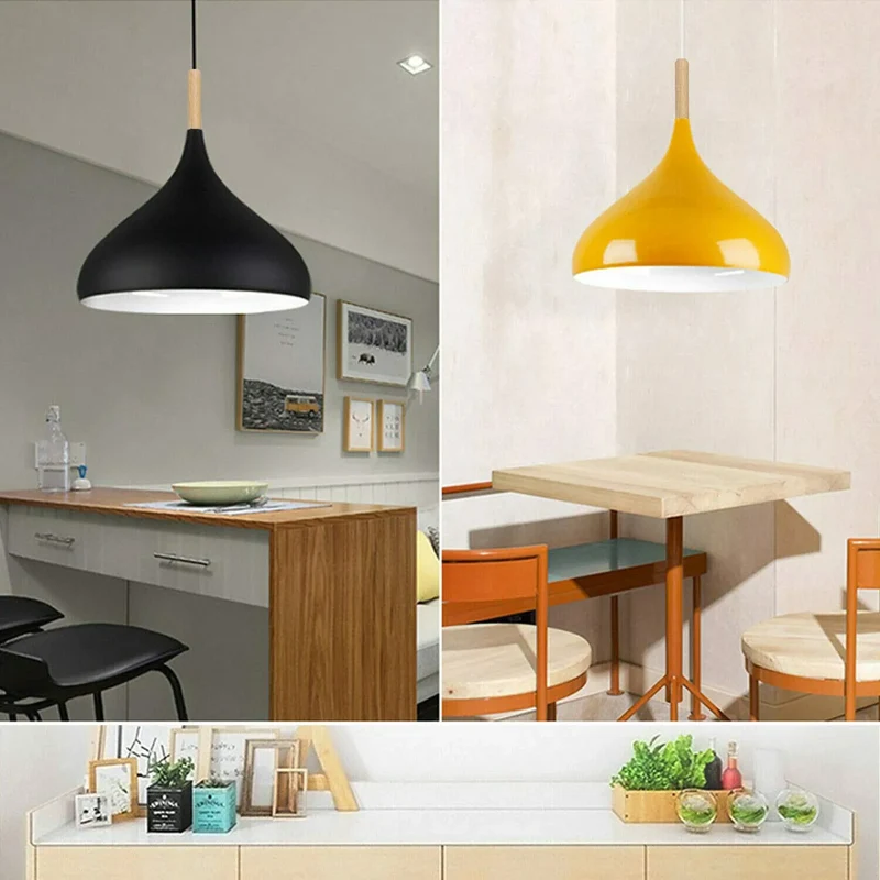 Skandinavische Pendelleuchte aus Holz & Metall Moderne Kücheninsel E27 ~3796