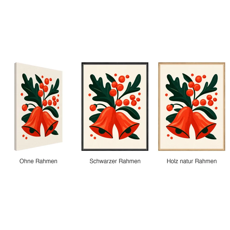 Weihnachtskugeln Leinwand Set – Glocken & Beeren (3er)