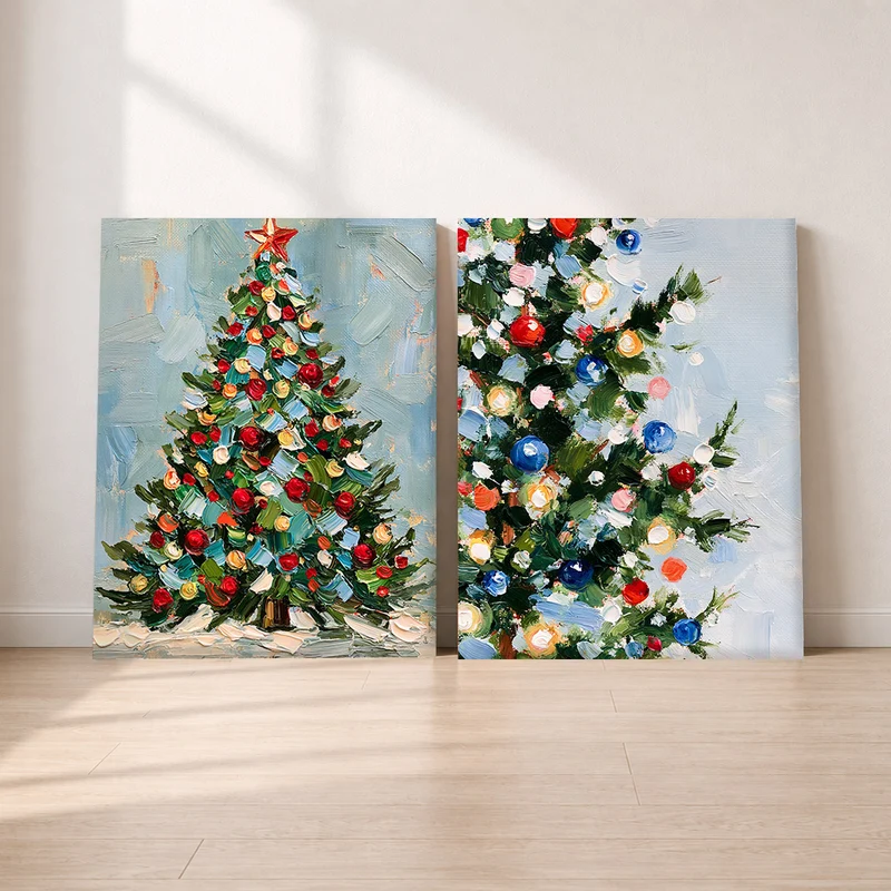 Weihnachtsbaum Leinwand Set – Ölgemälde & Farben (2er)
