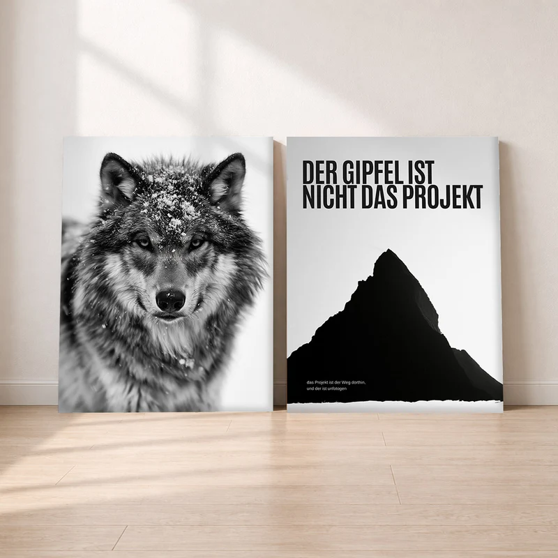 Wolf Leinwand Set – Berge & Schneetreiben (2er)