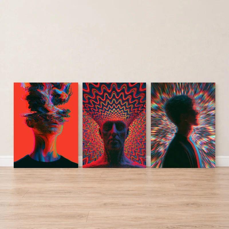 Psychedelic Leinwand Set – Köpfe in Neon (3er)