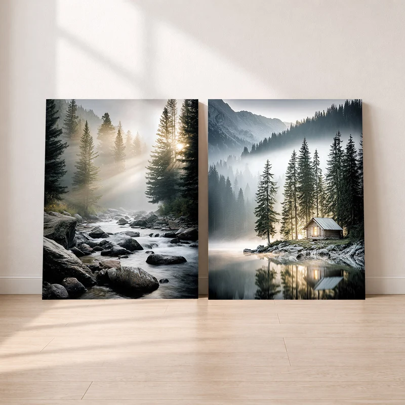 Natur Bergnebel Leinwand Set