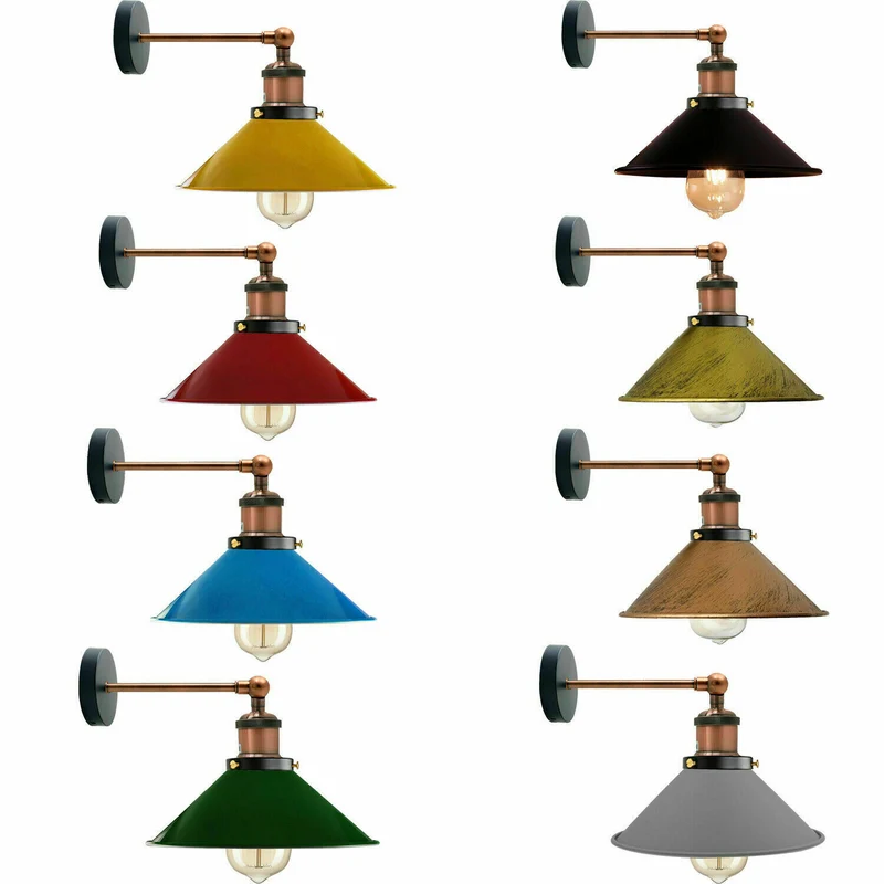 Retro Industrie Wandleuchte Farbig Kegelschirm Verstellbar E27 ~3710
