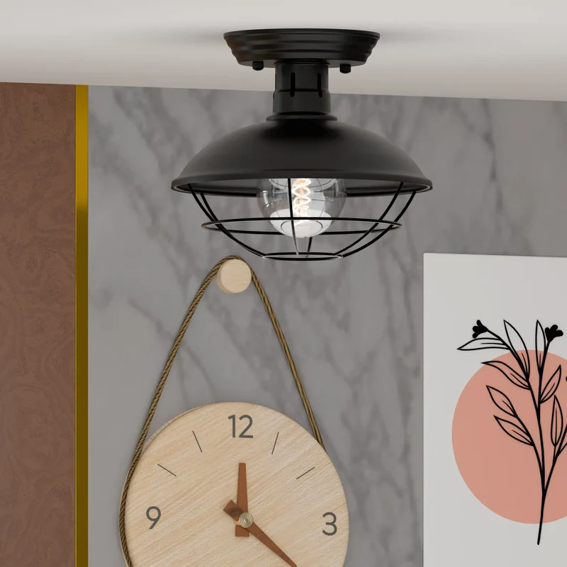 Industriell Bunker Deckenleuchte Metallkuppel mit Käfig E27 ~3706