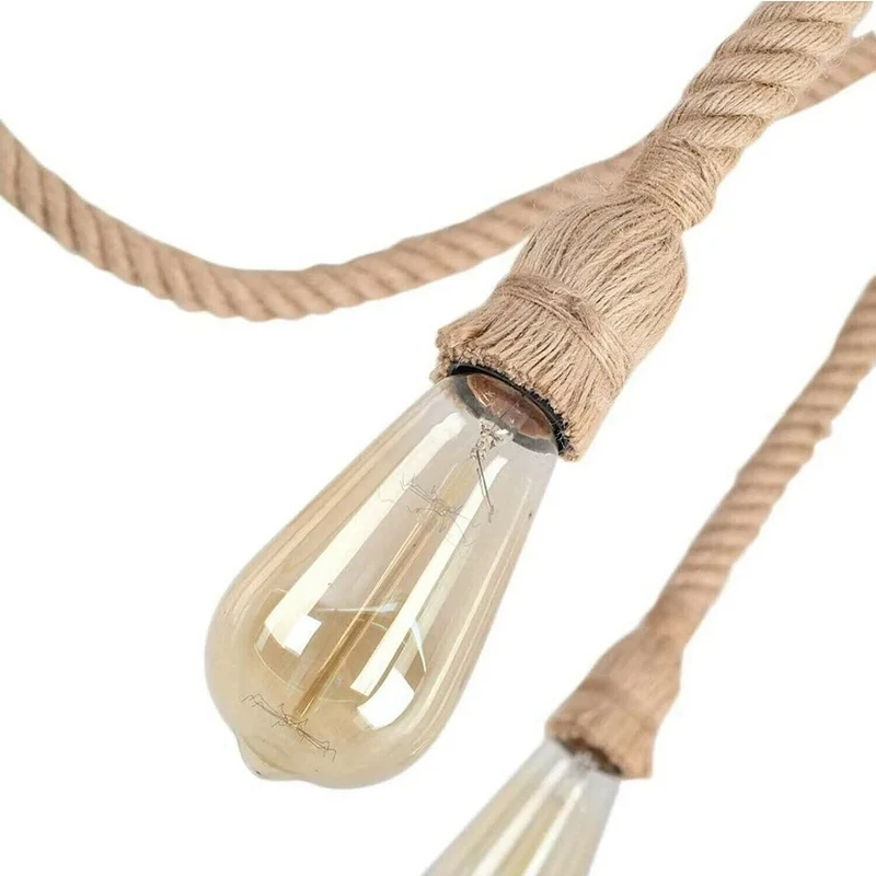 Mehrarm-Pendelleuchte aus Hanfseil mit verstellbarem kabel-E27 ~3700