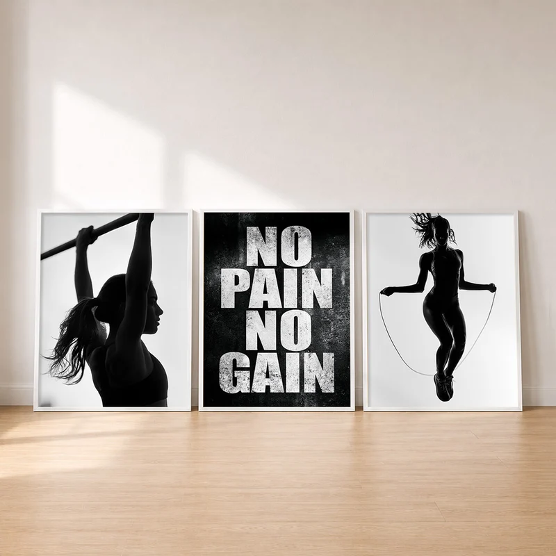 Fitness Motivation Poster Set – Schwarzweiß (3er)
