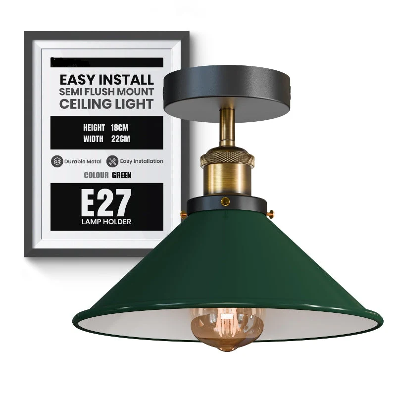 LEDSONE Industrie Deckenlampe Vintage Metall-Schirm E27 ~3733