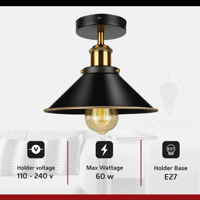 LEDSONE Industrie Deckenlampe Vintage Metall-Schirm E27 ~3733