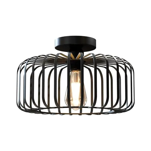 Moderne Deckenleuchte Käfig Schwarz Metall Trommel E27 ~3676
