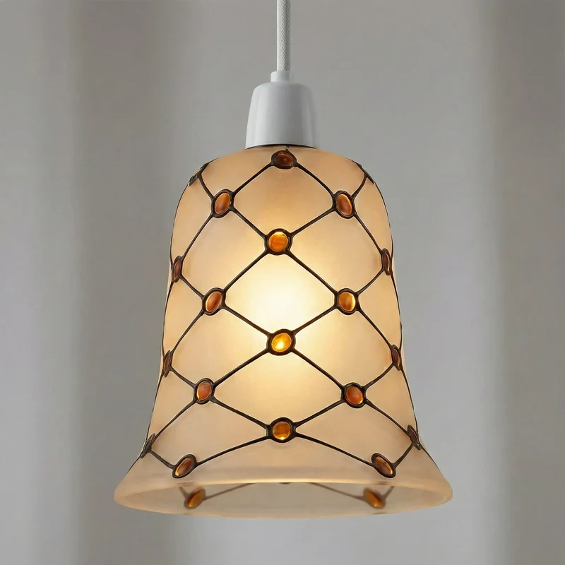 Lampenschirm Glocke Milchglas 13 cm | Ersatzglas Bernstein Perlen Mosaik E27~3695