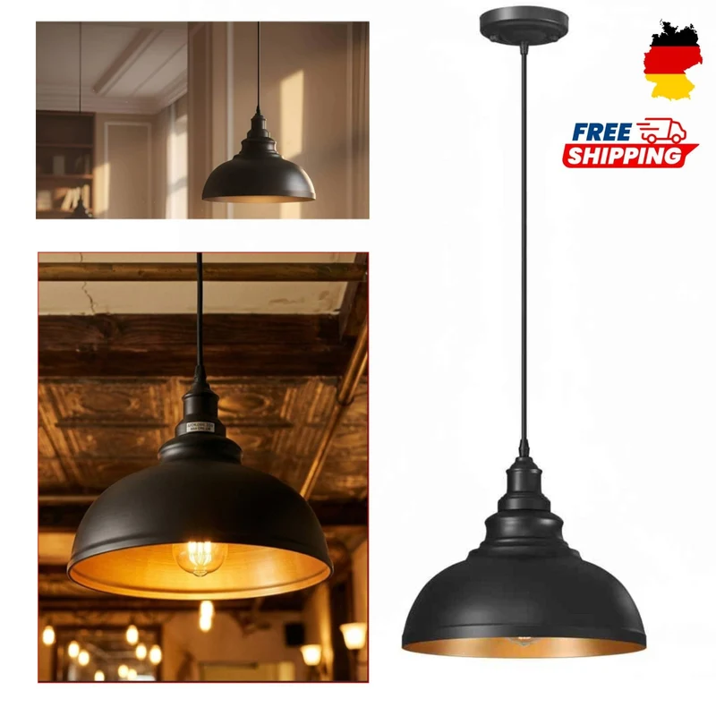 Hängelampe Schwarz Gold – Pendellampe für Über Theke & Esstisch ~3745