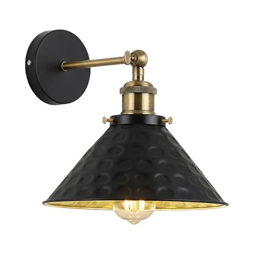 Wandleuchte 180° verstellbar - Gehämmert Metall Schwarz & Messing E27~3762
