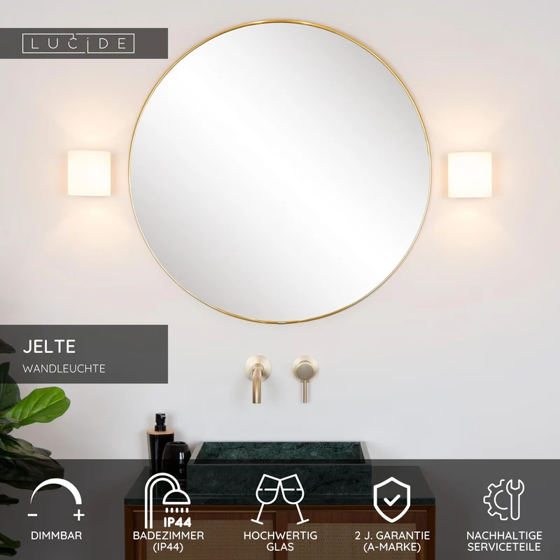 Wandleuchte Jelte Badezimmerleuchte IP44 Opalglas Schwarz