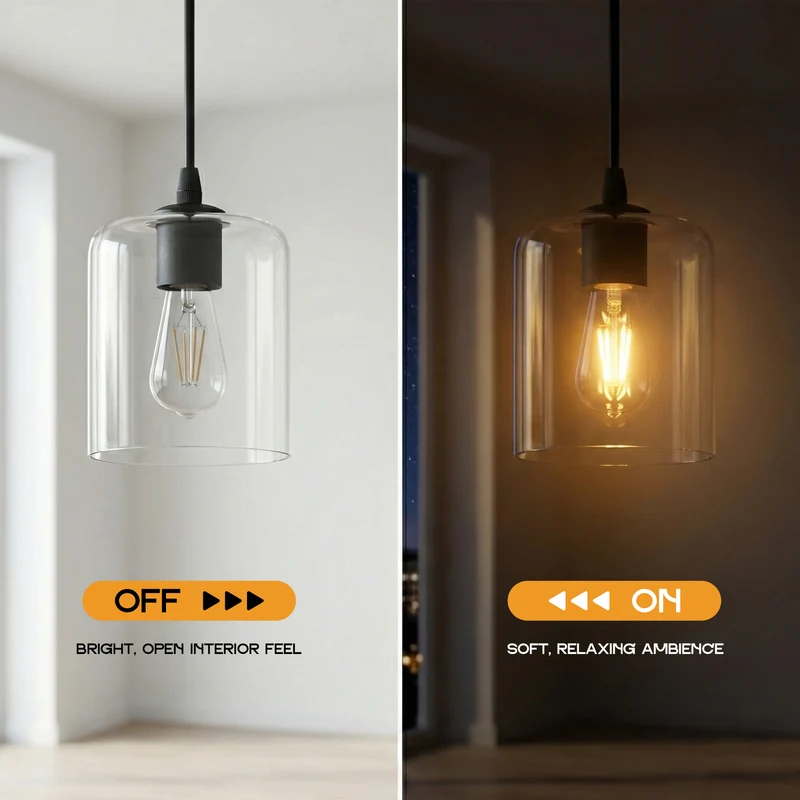 Retro Pendelleuchte Klarglas Zylinder | Loft Deckenleuchte Schwarz E27~3669