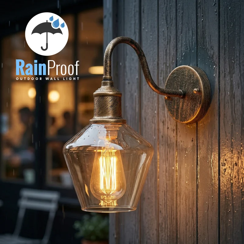 Wandleuchte im Vintage-Industriestil aus Kupfer mit bernsteinfarbenem Glas, E27~3677