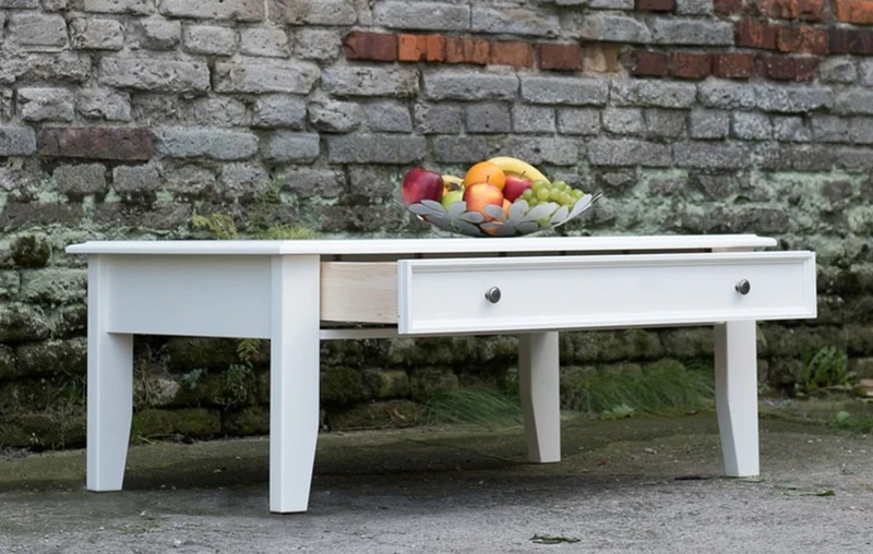 Bologna Elegante Kiefer Couchtisch – Stilvoller Wohnzimmertisch in Weiß mit praktischer Schublade