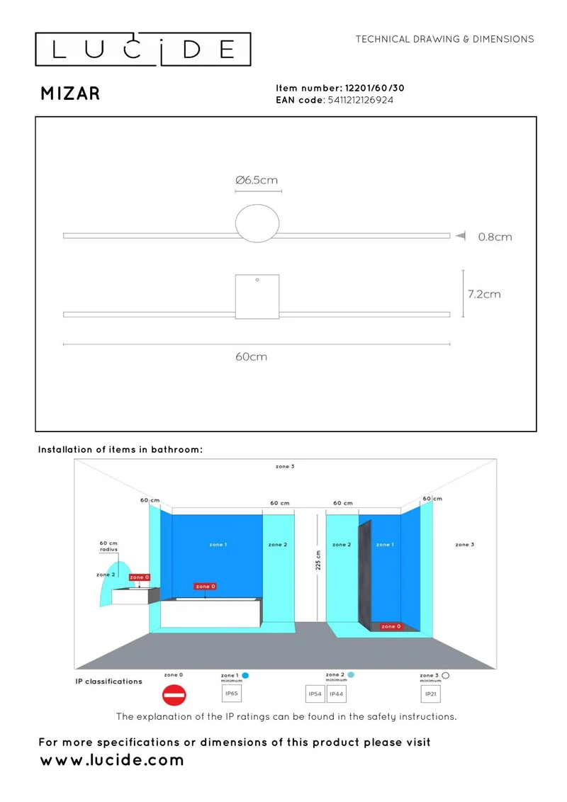 LED-Bad-Wandleuchte Mizar IP44 Länge 60cm