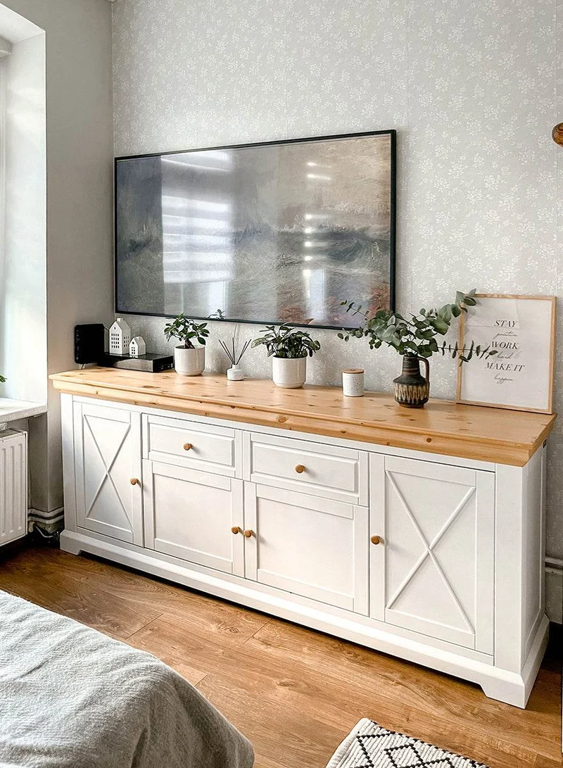 Großes Sideboard aus Massivholz | Viertürige Wohnzimmerkommode Marone Elite mit Schubladen