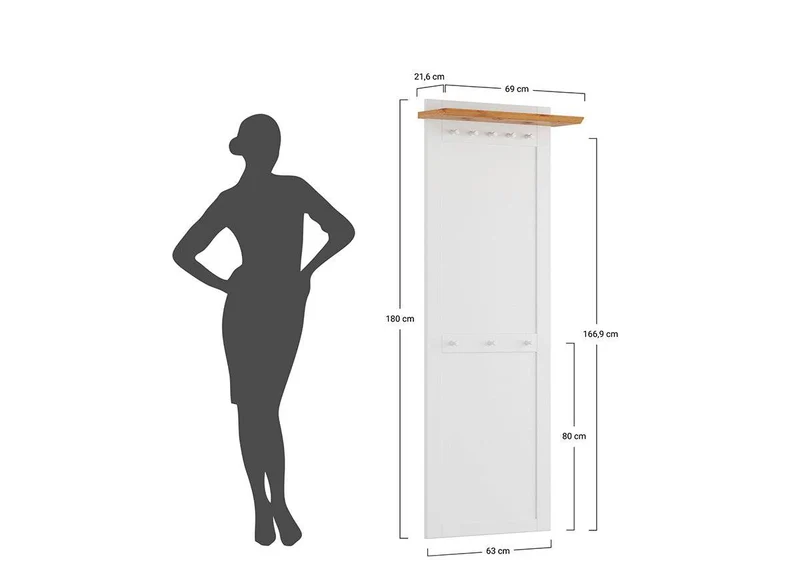 Garderobenpanel aus Massivholz | Hängegarderobe Marone Elite Tabacco mit 8 Haken