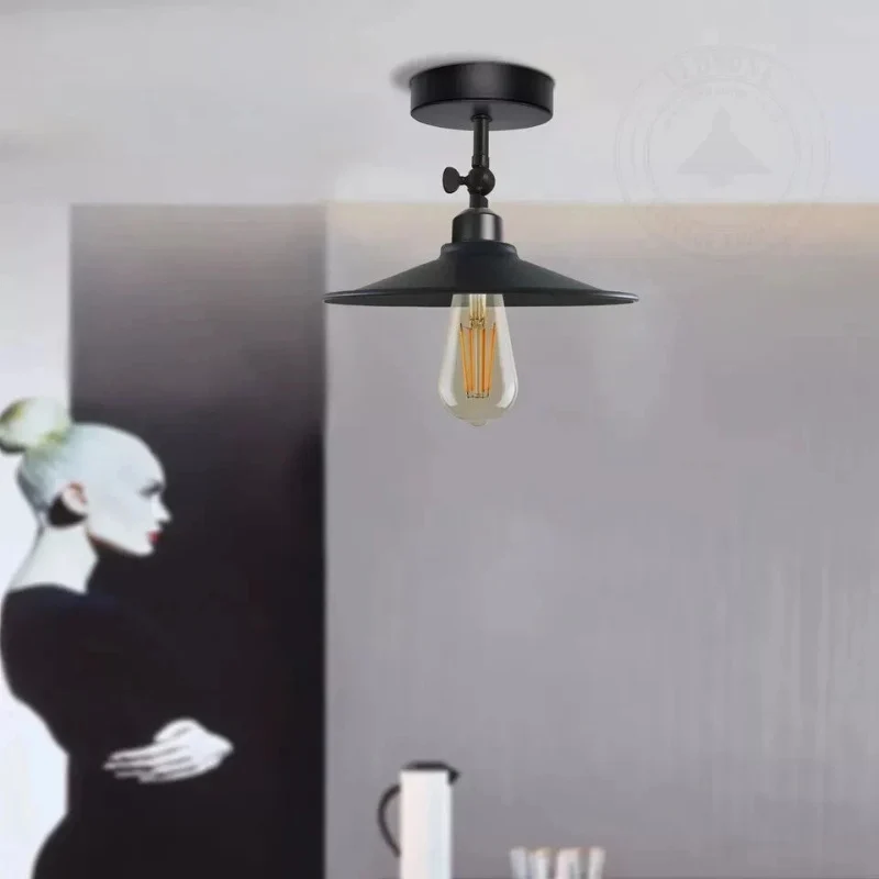Industrial Flush Mount Deckenlampe Schwarz Retro Metall ~3727