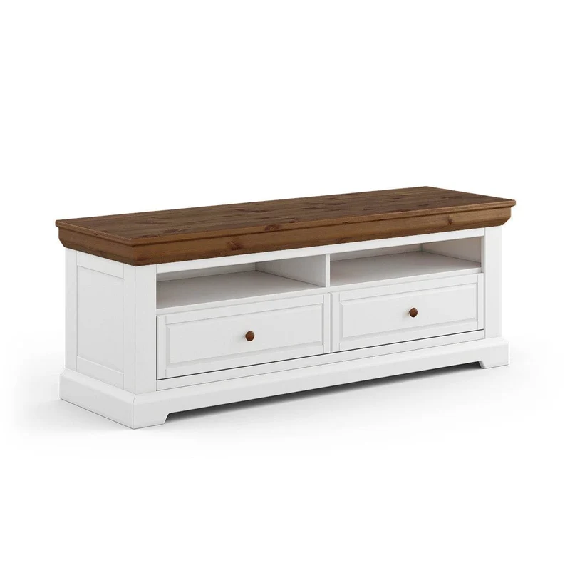 Kleines TV-Board aus Massivholz | Lowboard Marone Elite Tabacco mit zwei Schubladen