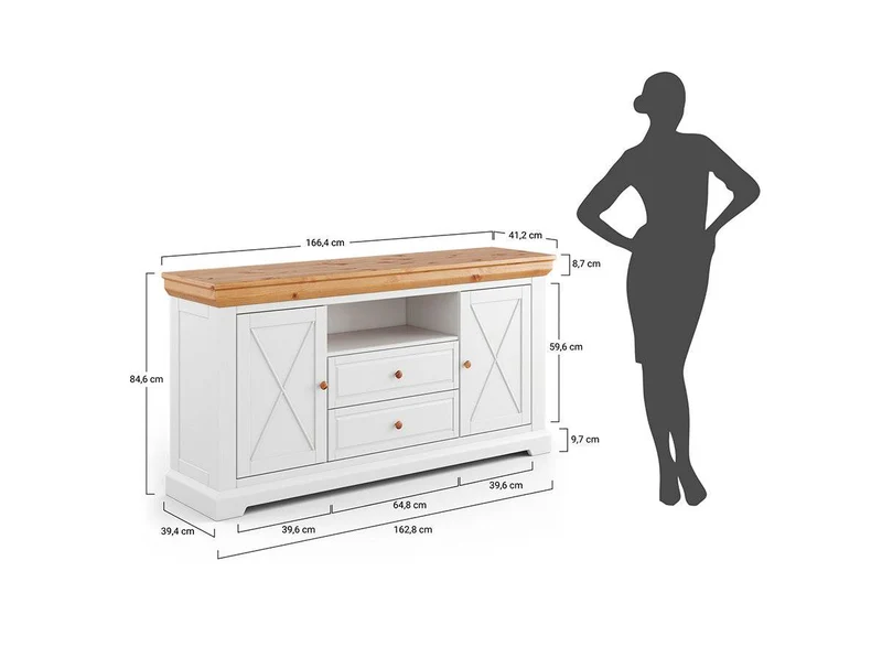 Sideboard aus Massivholz | Zweitürige Wohnzimmerkommode Marone Elite Tabacco mit zwei Schubladen