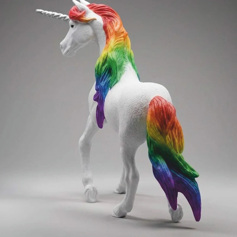 Casa Padrino XXL Deko Skulptur Einhorn Pferd Weiß / Bunt / Silber H. 190 cm - Lebensgroße Deko Figur - XXL Tierfigur - Garten Skulptur