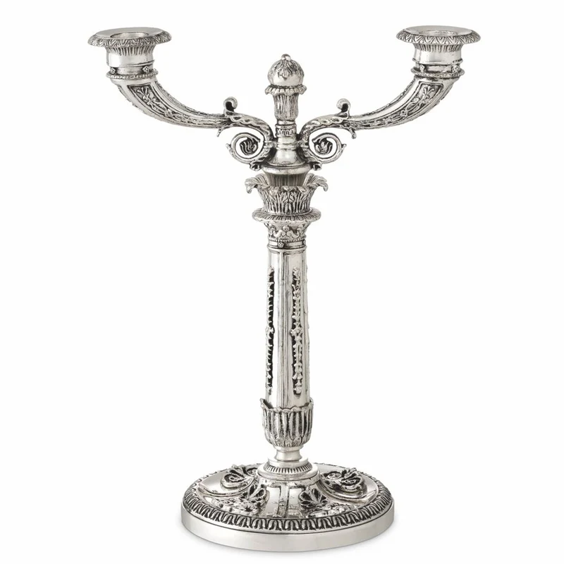 Casa Padrino Luxus Barock Doppel Kerzenhalter im französischen Stil Antik Silber H. 50 cm - Barock Deko Accessoires