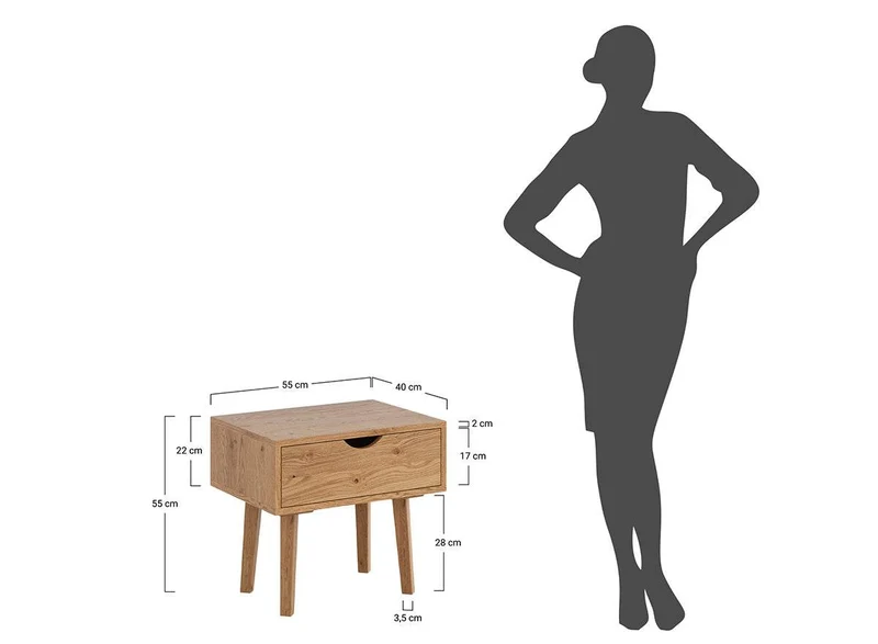 Minimalistischer Nachttisch aus geölter Wildeiche | Skandi Beistelltisch Simona mit Schublade