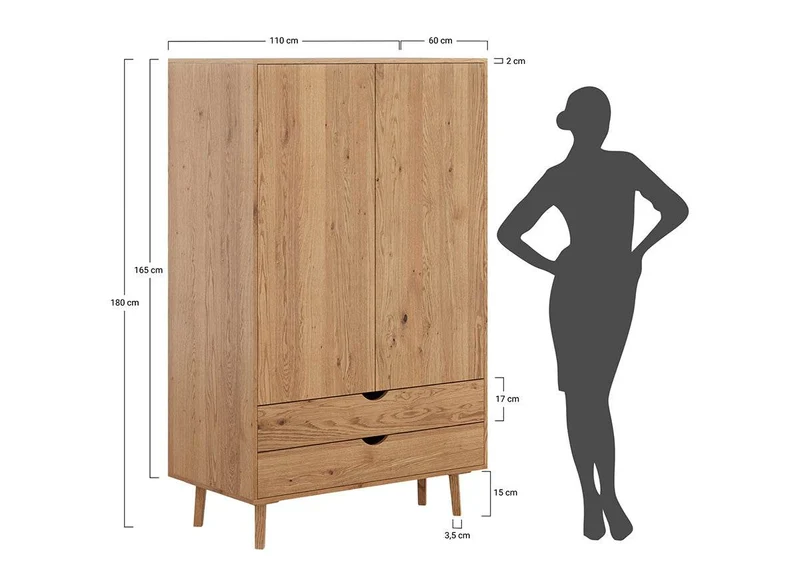 Minimalistischer Kleiderschrank aus geölter Wildeiche | Großer Skandi Schrank Simona mit Tip-On Öffnung