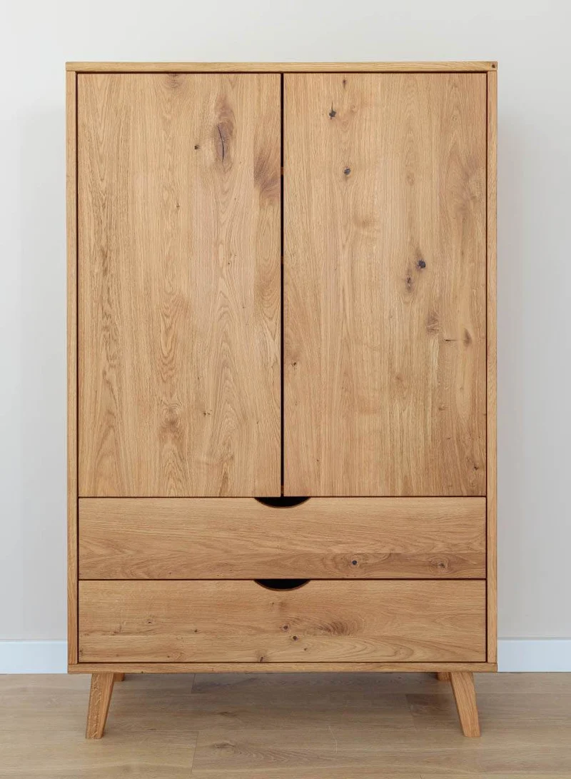 Minimalistischer Wäscheschrank aus geölter Wildeiche | Kleiner Skandi Kleiderschrank Simona mit zwei Schubladen