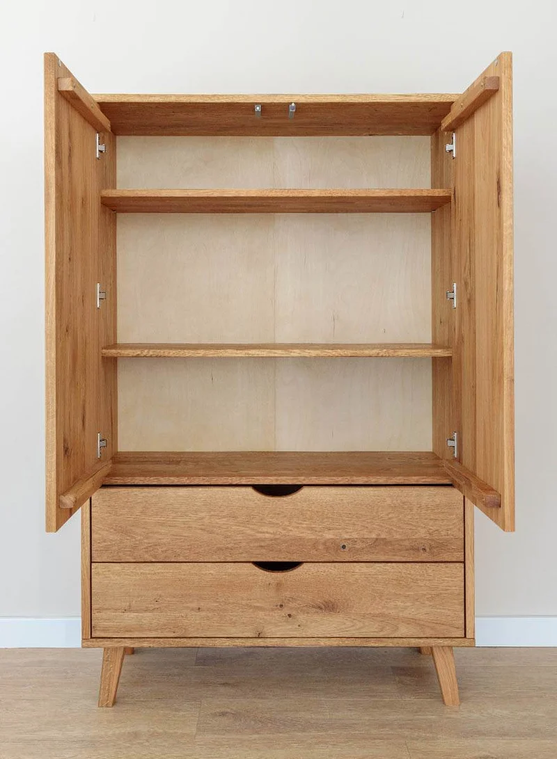 Minimalistischer Wäscheschrank aus geölter Wildeiche | Kleiner Skandi Kleiderschrank Simona mit zwei Schubladen
