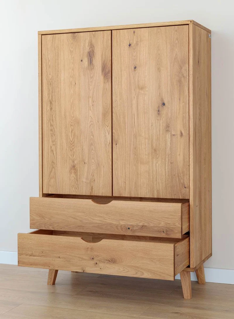 Minimalistischer Wäscheschrank aus geölter Wildeiche | Kleiner Skandi Kleiderschrank Simona mit zwei Schubladen