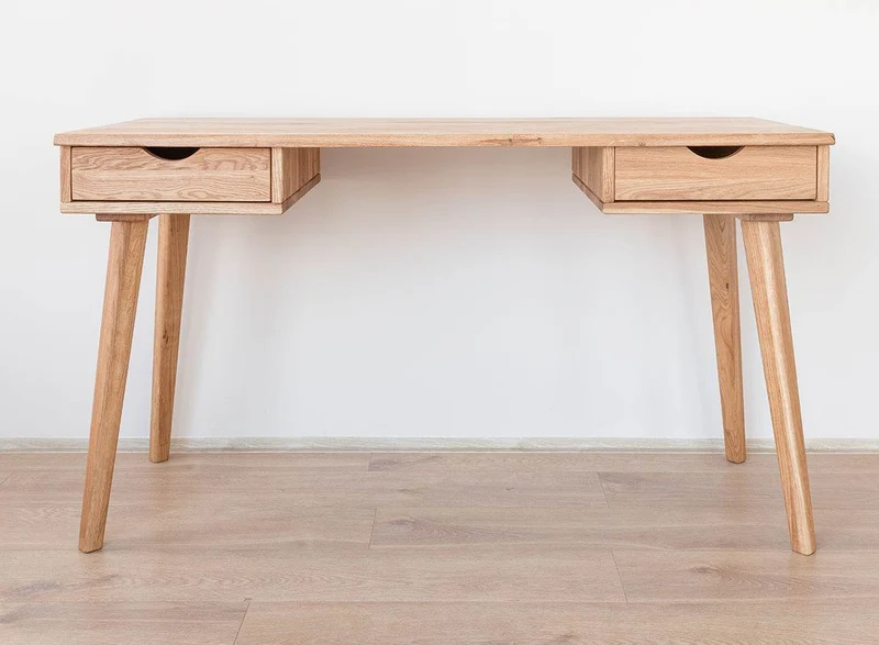 Minimalistischer Schreibtisch aus geölter Wildeiche | Skandi Bürotisch Simona mit zwei Schubladen