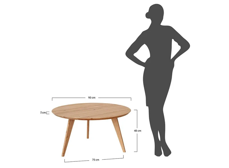 Minimalistischer Couchtisch aus massiver Eiche | Runder Beistelltisch Orbetello in drei Größen