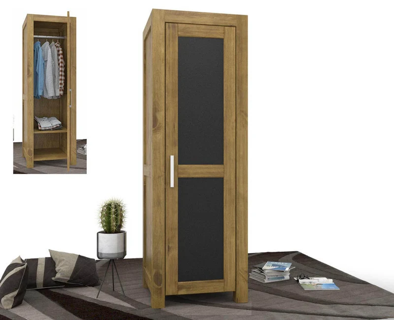 NATURA Leather Kleiderschrank 1-Türig mit Kleiderstange Massivholz