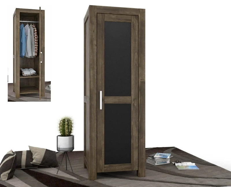 NATURA Leather Kleiderschrank 1-Türig mit Kleiderstange Massivholz